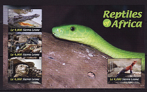 Сьерра Леоне, 2011, Рептилии, Крокодил, Черепахи, лист